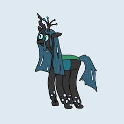 Size: 1500x1500 | Tagged: safe, artist:potatoconnoisseur, derpibooru exclusive, derpibooru import, queen chrysalis, changeling, changeling queen, canterlot wedding 10th anniversary, female, simple background, solo, wingless