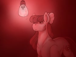 Size: 512x384 | Tagged: safe, artist:unknownfilters, derpibooru import, apple bloom, earth pony, pony, female, filly, foal, lightbulb, red light, solo