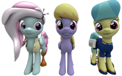 Size: 1161x723 | Tagged: safe, artist:topsangtheman, derpibooru import, cloud kicker, kerfuffle, earth pony, pegasus, pony, 3d, golden hooves (character), looking at you, simple background, source filmmaker, transparent background