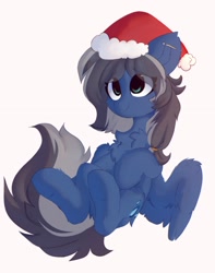 Size: 1408x1785 | Tagged: safe, artist:little-sketches, derpibooru import, oc, oc only, oc:azure sapphire, pegasus, pony, chest fluff, christmas, cute, ear piercing, eye clipping through hair, eyebrows, eyebrows visible through hair, female, hat, holiday, mare, ocbetes, pegasus oc, piercing, santa hat, smiling, solo, spread wings, wings