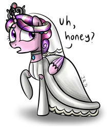 Size: 922x1104 | Tagged: safe, artist:technoponywardrobe, derpibooru import, princess cadance, alicorn, pony, canterlot wedding 10th anniversary, a canterlot wedding, choker, clip studio paint, clothes, confused, crown, cute, detailed, digital art, dress, eye clipping through hair, female, gloves, jewelry, lighting, mare, princess peach, princess peach wedding dress, regalia, shading, shadow, shiny, simple background, sleeveless, sleeveless dress, solo, super mario bros., super mario odyssey, veil, wedding dress, wedding veil, white background, wings