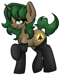 Size: 1612x2016 | Tagged: safe, artist:dumbwoofer, derpibooru import, oc, oc only, oc:pine shine, pony, unicorn, clothes, female, looking at you, mare, raised tail, side view, simple background, smiling, socks, solo, tail, transparent background