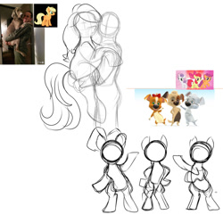 Size: 1000x1000 | Tagged: safe, derpibooru import, apple bloom, applejack, scootaloo, sweetie belle, dog, human, pony, cutie mark crusaders, irl human, reference, sketch, speedpaint