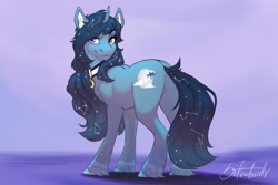 Size: 1800x1200 | Tagged: safe, artist:silentwulv, derpibooru import, oc, oc only, pony, unicorn, butt, collar, constellation, female, looking at you, looking back, looking back at you, mare, plot, rear view, solo, unshorn fetlocks