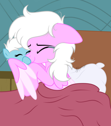 Size: 2524x2852 | Tagged: safe, artist:feather_bloom, derpibooru import, oc, oc:feather_bloom, oc:rose bud, pegasus, pony, baby, bed, crying, cuddling, detailed background, female, hospital bed, hug, messy mane, mother and child, mother and daughter, newborn, parent and child, sad, tears of joy, winghug, wings