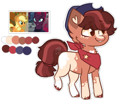 Size: 2135x1822 | Tagged: safe, artist:moccabliss, derpibooru import, applejack, tempest shadow, oc, earth pony, pony, colt, foal, magical lesbian spawn, male, offspring, parent:applejack, parent:tempest shadow, parents:tempestjack, simple background, transparent background