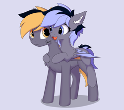 Size: 1917x1710 | Tagged: safe, artist:hotimoonwoods, derpibooru import, oc, oc only, oc:hoti moonwoods, oc:lily moonlight, pony, brother and sister, female, gotcha, happy, hooves, hug, hugging a pony, male, mare, riding a pony, siblings, stallion, teenager