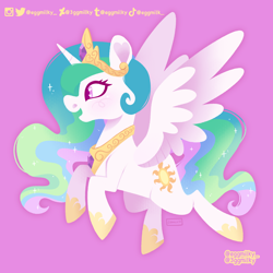 Size: 2048x2048 | Tagged: safe, artist:3ggmilky, derpibooru import, princess celestia, alicorn, pony, pink background, profile, simple background, solo