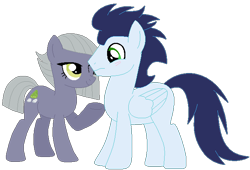 Size: 670x456 | Tagged: safe, artist:jadeharmony, artist:painterede, artist:selenaede, derpibooru import, limestone pie, soarin', earth pony, pegasus, pony, base used, blushing, duo, duo male and female, female, frown, limin', looking at each other, looking at someone, male, mare, one eye closed, raised hoof, raised leg, shipping, simple background, smiling, stallion, straight, transparent background, wink