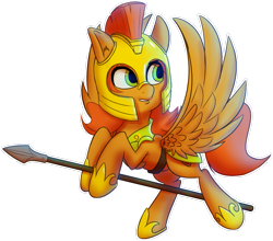 Size: 1235x1087 | Tagged: safe, artist:ikarooz, derpibooru import, ponerpics import, oc, oc only, oc:camber, pegasus, pony, armor, female, guardsmare, mare, royal guard, simple background, solo, spear, transparent background, weapon