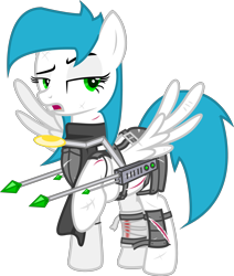 Size: 3834x4524 | Tagged: safe, alternate version, artist:zylgchs, derpibooru import, ponerpics import, oc, oc only, oc:cynosura, pony, fallout equestria, armor, bandage, battle saddle, clothes, injured, raised hoof, raised leg, scar, scarf, simple background, solo, transparent background, vector