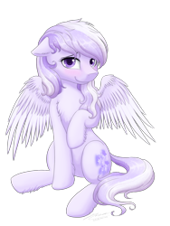 Size: 1024x1365 | Tagged: safe, artist:novaintellus, derpibooru import, ponerpics import, oc, oc only, oc:starstorm slumber, pegasus, pony, blushing, chest fluff, cute, ears, female, floppy ears, leg fluff, looking at you, mare, ocbetes, simple background, sitting, smiling, solo, spread wings, transparent background, wings