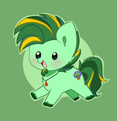 Size: 3752x3872 | Tagged: safe, artist:kittyrosie, derpibooru import, oc, earth pony, pony, abstract background, blushing, cheek fluff, chest fluff, chibi, cute, earth pony oc, jewelry, necklace, ocbetes, open mouth, simple background