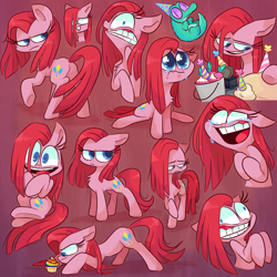 Size: 1000x1000 | Tagged: dead source, safe, artist:vdru7, derpibooru import, gummy, madame leflour, mr. turnip, pinkie pie, rocky, sir lintsalot, earth pony, pony, balloonbutt, butt, contemplating insanity, crying, cupcake, faic, food, frown, grin, gritted teeth, hat, implied cupcakes, insanity, looking at something, looking at you, multeity, open mouth, open smile, party hat, pinkamena diane pie, rainbow cupcake, raised hoof, raised leg, sad, sitting, smiling, teeth, too much pink energy is dangerous