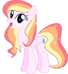 Size: 5063x5500 | Tagged: safe, derpibooru exclusive, derpibooru import, oc, oc only, oc:star trail, pegasus, pony, female, looking at you, mare, open mouth, open smile, simple background, smiling, smiling at you, solo, sparkles, transparent background, vector