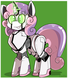 Size: 1086x1248 | Tagged: safe, artist:malachimoet, derpibooru import, sweetie belle, sweetie bot, pony, robot, robot pony, friendship is witchcraft, alternate universe, grin, smiling, solo