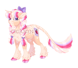 Size: 3200x2800 | Tagged: safe, artist:gigason, derpibooru import, oc, oc:malinae, pony, unicorn, bow, female, hair bow, magical lesbian spawn, mare, obtrusive watermark, offspring, parent:applejack, parent:twilight sparkle, parents:twijack, simple background, solo, transparent background, watermark