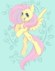 Size: 725x927 | Tagged: safe, artist:melodylibris, derpibooru import, fluttershy, pegasus, pony, blushing, chest fluff, cute, female, flying, green background, looking at you, mare, open mouth, open smile, shyabetes, simple background, smiling, smiling at you, solo, spread wings, wings