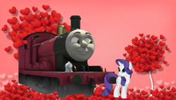Size: 1280x726 | Tagged: safe, artist:princessedith568, derpibooru import, rarity, pony, unicorn, crack shipping, crossover, crossover shipping, female, james the red engine, male, shipping, thomas the tank engine
