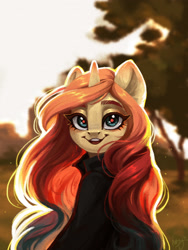 Size: 1792x2384 | Tagged: safe, artist:amishy, derpibooru import, oc, oc only, oc:sheron, anthro, unicorn, female, looking at you, mare, smiling, smiling at you, solo