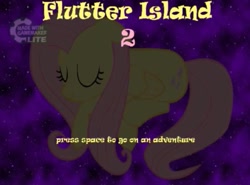 Size: 939x695 | Tagged: safe, derpibooru import, fluttershy, pegasus, pony, eyes closed, female, flutter island, game, game maker, mare, night, sleeping, smiling, stars, text, title screen, wings, youtube link
