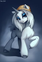 Size: 800x1200 | Tagged: safe, artist:hattiezazu, derpibooru import, oc, oc only, oc:zazu, pony, unicorn, beanie, eyeshadow, female, hat, head tilt, looking at you, mare, solo, unshorn fetlocks