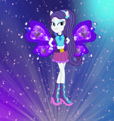 Size: 1297x1376 | Tagged: safe, artist:ketrin29, artist:user15432, derpibooru import, rarity, human, equestria girls, alternate hairstyle, barely eqg related, base used, believix, belly button, belt, boots, clothes, crossover, diamond, ear piercing, earring, element of generosity, fairy, fairy wings, fairyized, female, gloves, gradient background, hand on hip, headband, high heel boots, high heels, jewelry, looking away, piercing, ponied up, purple wings, shoes, smiling, sparkly background, sparkly wings, wings, winx, winx club, winxified