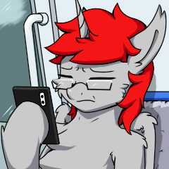 Size: 240x240 | Tagged: safe, artist:tx547, derpibooru import, oc, oc only, oc:ericken, alicorn, pony, alicorn oc, cellphone, cheek fluff, ear fluff, ears, frown, glasses, hoof hold, horn, male, phone, red mane, smartphone, solo, stallion, wings