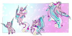 Size: 4915x2480 | Tagged: safe, artist:eothnoguy-art, derpibooru import, princess cadance, alicorn, pegasus, pony, age progression, alternate design, female, filly, foal, pegasus cadance, solo