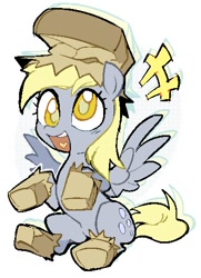 Size: 360x496 | Tagged: safe, artist:tikovka_pumpkin, derpibooru import, derpy hooves, pegasus, pony, luna eclipsed, clothes, colored pupils, costume, cute, derpabetes, female, mare, nightmare night costume, open mouth, paper bag, paper bag wizard, simple background, sitting, solo, white background