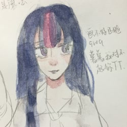 Size: 2000x2000 | Tagged: safe, artist:mingtiaonianer31589, derpibooru import, twilight sparkle, human, chinese, humanized, solo, traditional art