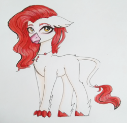 Size: 1600x1552 | Tagged: safe, artist:tanatos, derpibooru import, oc, oc only, oc:ruby, hippogriff, hybrid, hippogriff oc, looking at you, simple background, traditional art, white background, wingless