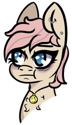 Size: 332x575 | Tagged: safe, artist:lazerblues, derpibooru import, oc, oc only, oc:equestrian hoofball, earth pony, pony, bust, chest fluff, collar, ear piercing, piercing, simple background, solo, transparent background