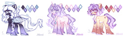 Size: 1280x374 | Tagged: safe, artist:dillice, derpibooru import, oc, oc only, earth pony, pegasus, pony, unicorn, deviantart watermark, earth pony oc, eyelashes, female, halo, hoof fluff, horn, mare, obtrusive watermark, pegasus oc, simple background, unicorn oc, watermark, white background, wings