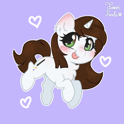 Size: 1000x1000 | Tagged: safe, artist:fanaticpanda, derpibooru import, oc, oc:brittneigh ackermane, unicorn, :p, blushing, chest fluff, chibi, floating, solo, tongue, tongue out