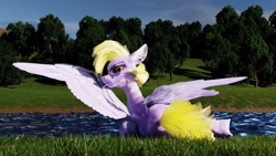 Size: 3840x2160 | Tagged: safe, artist:postponynsfw, derpibooru import, oc, oc only, oc:lila lilac, pegasus, pony, 3d, blender, blender cycles, female, foliage, forest, forest background, pegasus oc, realistic, solo