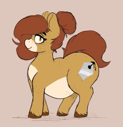 Size: 913x942 | Tagged: safe, artist:somefrigginnerd, derpibooru import, oc, oc only, oc:pencil test, earth pony, pony, back freckles, colored hooves, earth pony oc, fat, female, freckles, hair bun, profile, simple background, solo, unshorn fetlocks