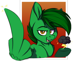 Size: 390x327 | Tagged: safe, artist:notetaker, derpibooru exclusive, derpibooru import, oc, oc only, oc:thundercloud, pegasus, pony, cloud, electricity, middle feather, middle finger, simple background, small resolution, solo, vulgar, wing hands