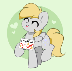 Size: 4170x4146 | Tagged: safe, artist:kittyrosie, derpibooru import, derpy hooves, pegasus, pony, blushing, cute, derpabetes, eyes closed, happy, raspberry, sign, smiling, solo, tongue, tongue out