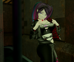 Size: 1200x1011 | Tagged: safe, artist:aelias, derpibooru import, aria blaze, equestria girls, 3d, alleyway, clothes, curvy, jacket, leather pants, pants, second life