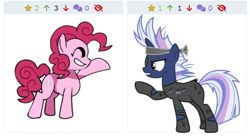 Size: 630x354 | Tagged: safe, artist:foxyfell1337, derpibooru import, pinkie pie, twilight sparkle, oc, oc:silverlay, pony, unicorn, it's about time, base used, clothes, derpibooru, friday night funkin', future twilight, juxtaposition, meta, pixel art, simple background, solo, sprite, white background