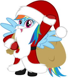 Size: 466x537 | Tagged: artist needed, safe, derpibooru import, rainbow dash, pegasus, pony, belt, bipedal, boots, christmas, clothes, costume, fake beard, female, gloves, hat, holiday, looking at you, mare, open mouth, raised hoof, raised leg, sack, santa beard, santa claus, santa costume, santa hat, santa sack, shoes, simple background, solo, standing, transparent background, vector, wings