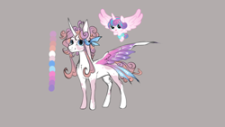 Size: 3264x1836 | Tagged: safe, artist:lucythunderforth, derpibooru import, princess flurry heart, brown background, color palette, female, flying, redesign, simple background, solo, solo female, wings