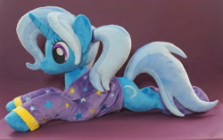 Size: 2811x1781 | Tagged: safe, artist:egalgay, derpibooru import, trixie, pony, unicorn, alternate hairstyle, babysitter trixie, clothes, female, hoodie, mare, plushie, solo