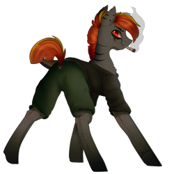 Size: 3883x3889 | Tagged: safe, artist:highrolleryt, derpibooru import, oc, oc only, earth pony, pony, clothes, drugs, earth pony oc, female, looking back, makeup, mare, marijuana, red eyes, running makeup, shorts, simple background, smoking, transparent background