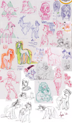 Size: 1403x2393 | Tagged: safe, artist:fukari, derpibooru import, oc, oc only, deer, human, pegasus, pony, unicorn, wolf, bust, female, horn, lineart, mare, pegasus oc, sketch, sketch dump, traditional art, unicorn oc, wings