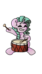 Size: 1000x1778 | Tagged: safe, artist:minty joy, artist:twistcable, derpibooru import, oc, oc only, oc:minty joy, collaboration, cute, drums, happy, medieval, musical instrument, simple background, solo, transparent background