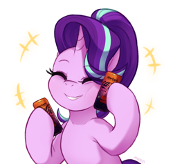 Size: 1972x1870 | Tagged: safe, artist:maren, derpibooru import, starlight glimmer, pony, unicorn, coca-cola, cute, eyes closed, female, glimmerbetes, hoof hold, mare, namesake, pun, simple background, smiling, soda can, solo, starlight coca-cola, visual pun, white background