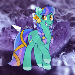 Size: 1280x1280 | Tagged: safe, artist:horse-time-babey, derpibooru import, oc, oc only, crystal pony, pony, braid, solo, twin braids