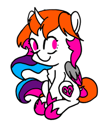 Size: 1684x1996 | Tagged: safe, artist:rainbowwing, derpibooru import, oc, oc:rainbowwing, alicorn, pony, alicorn oc, folded wings, hoof shoes, horn, looking at you, multicolored hair, multicolored mane, multicolored tail, redraw, simple background, simplistic art style, sitting, smiling, smiling at you, solo, tail, white background, wings